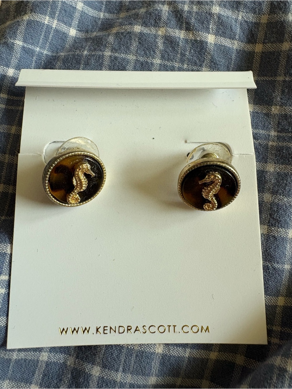 Seahorse Stud Earrings - Brown/Gold